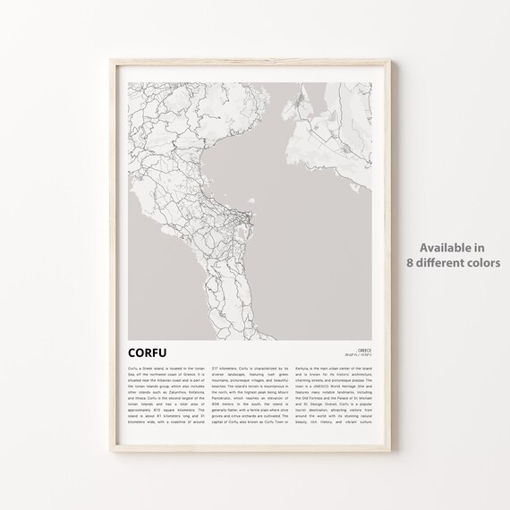 Corfu Greece Island Minimal Street Map Ionian Sea Europe Travel Print
