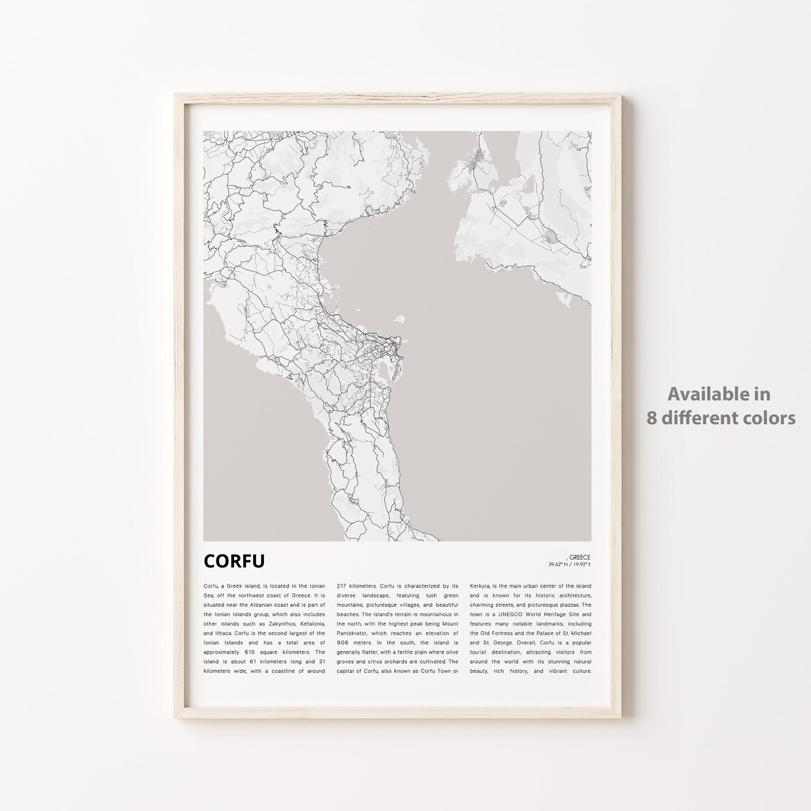 Corfu Greece Island Minimal Street Map Ionian Sea Europe Travel Print