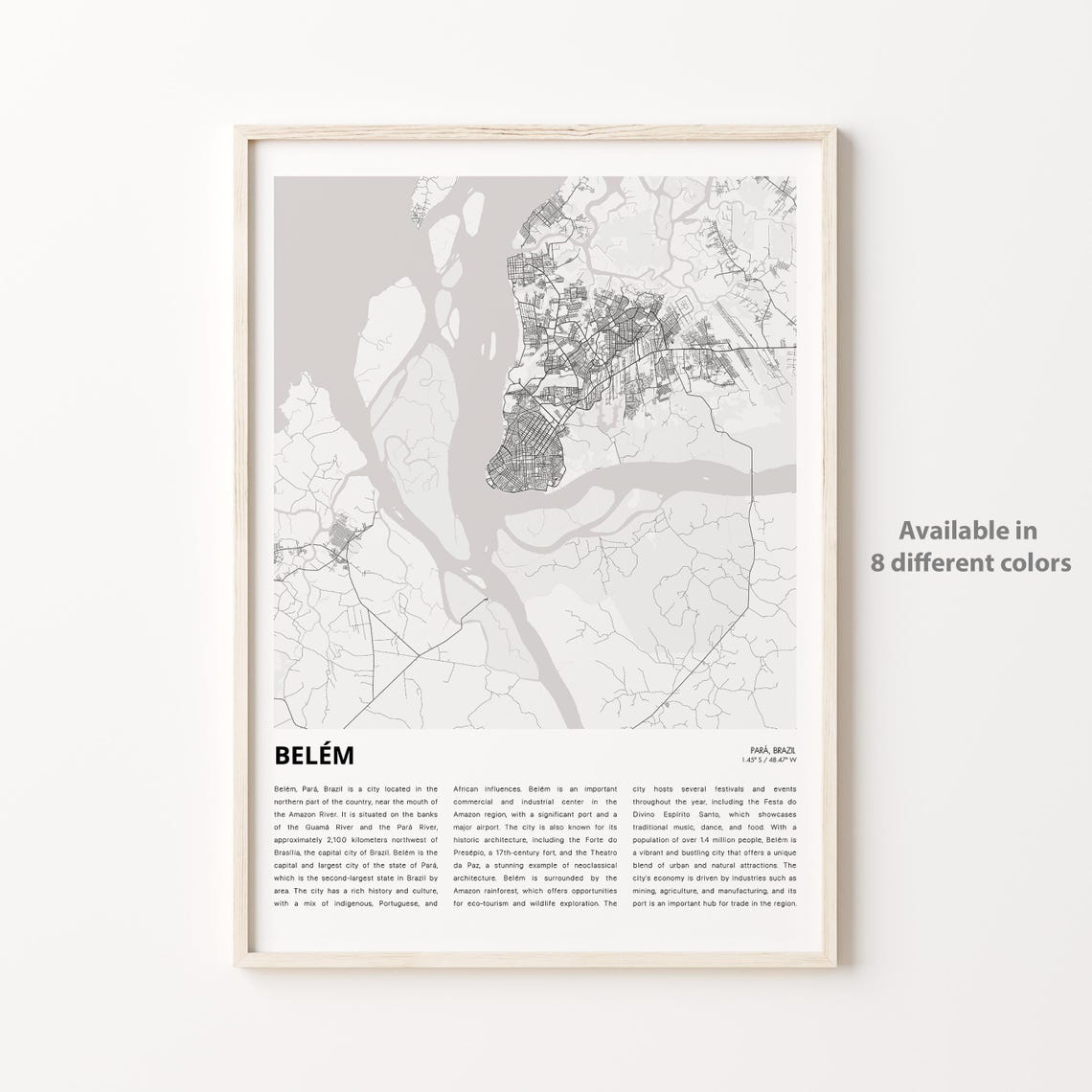 Minimalist City Map of Belém Pará Brazil Amazon Gateway Wall Art