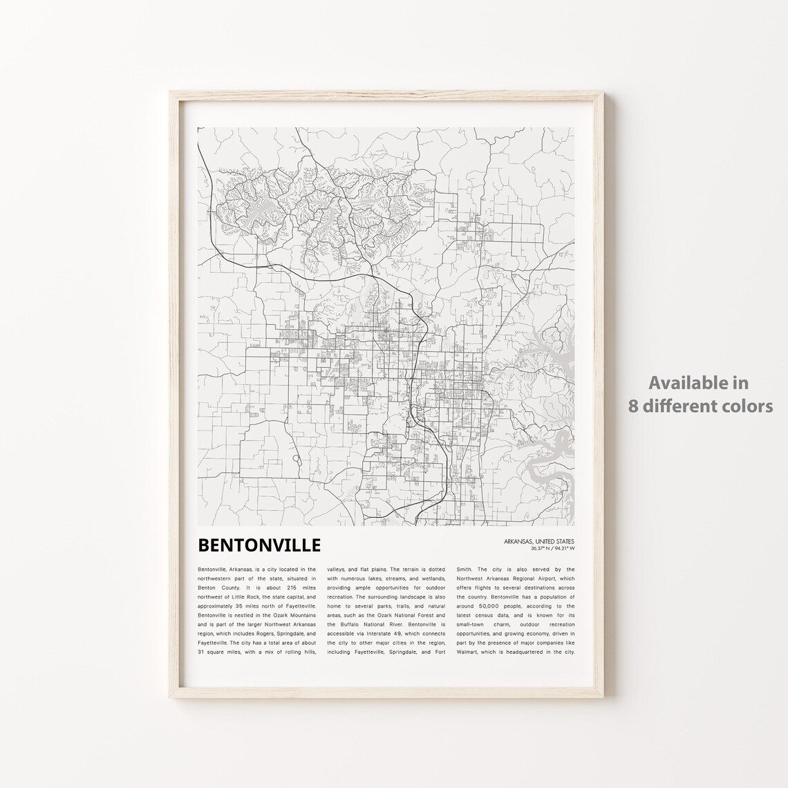 Bentonville Arkansas Minimalist City Street Map Travel Poster