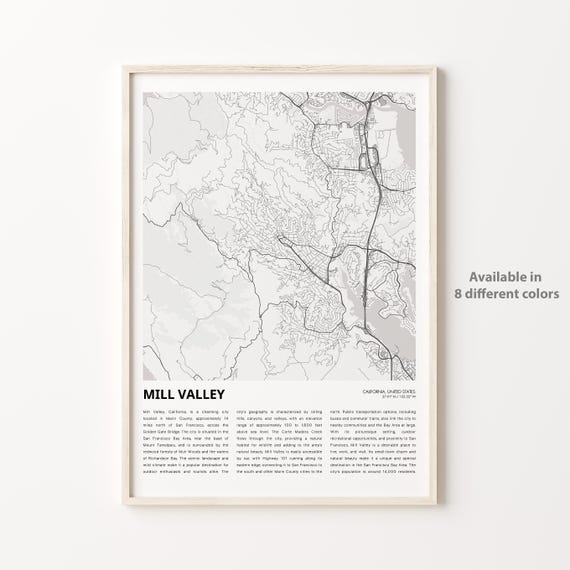 Mill Valley Map Print Travel Wall Decor Art Housewarming Gift
