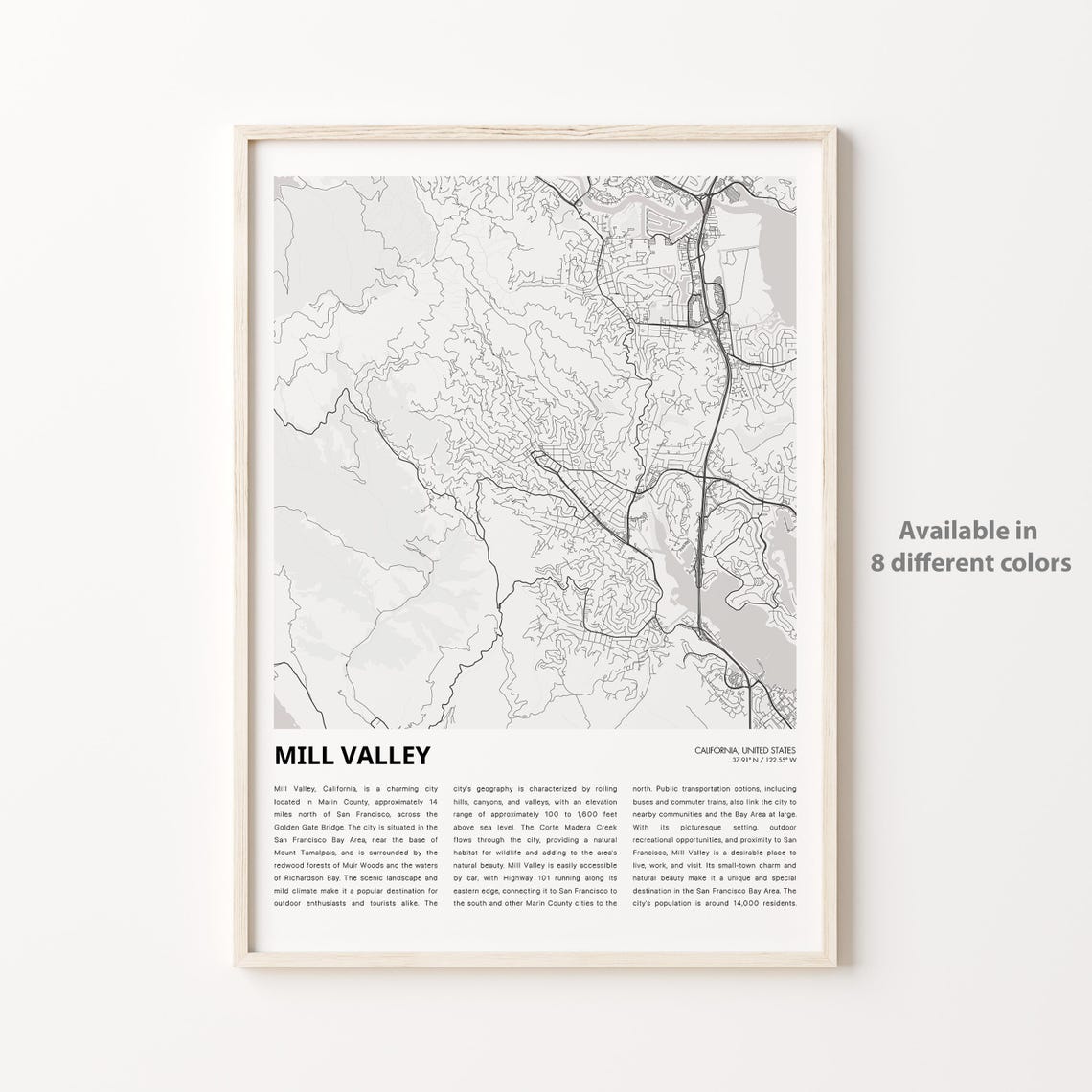 Mill Valley Map Print Travel Wall Decor Art Housewarming Gift