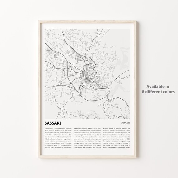 Sassari Sardinia Italy Minimalist City Street Map Travel Poster