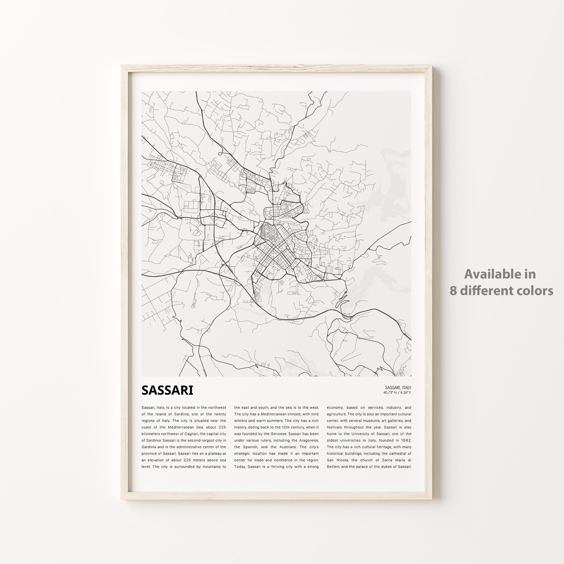 Sassari Sardinia Italy Minimalist City Street Map Travel Poster