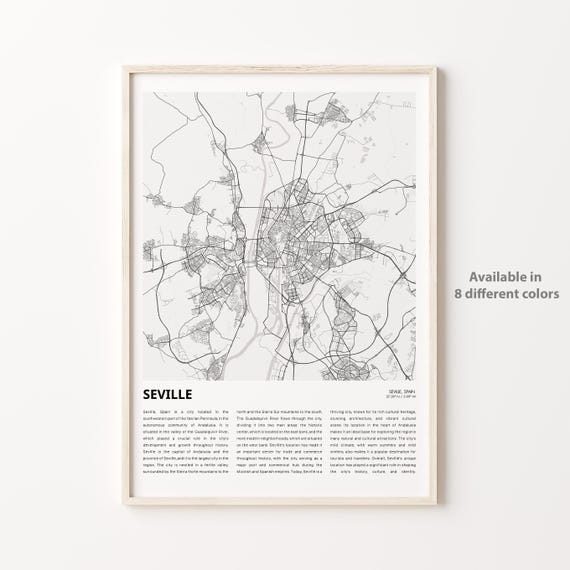 Seville Spain Minimalist Black and White City Street Map Poster