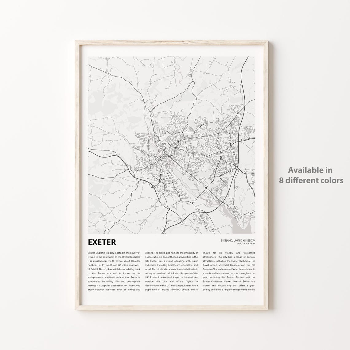 Exeter Map Print Travel Wall Decor Art England Housewarming Gift