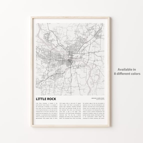 Little Rock Map Print Travel Wall Decor Art Arkansas Housewarming Gift