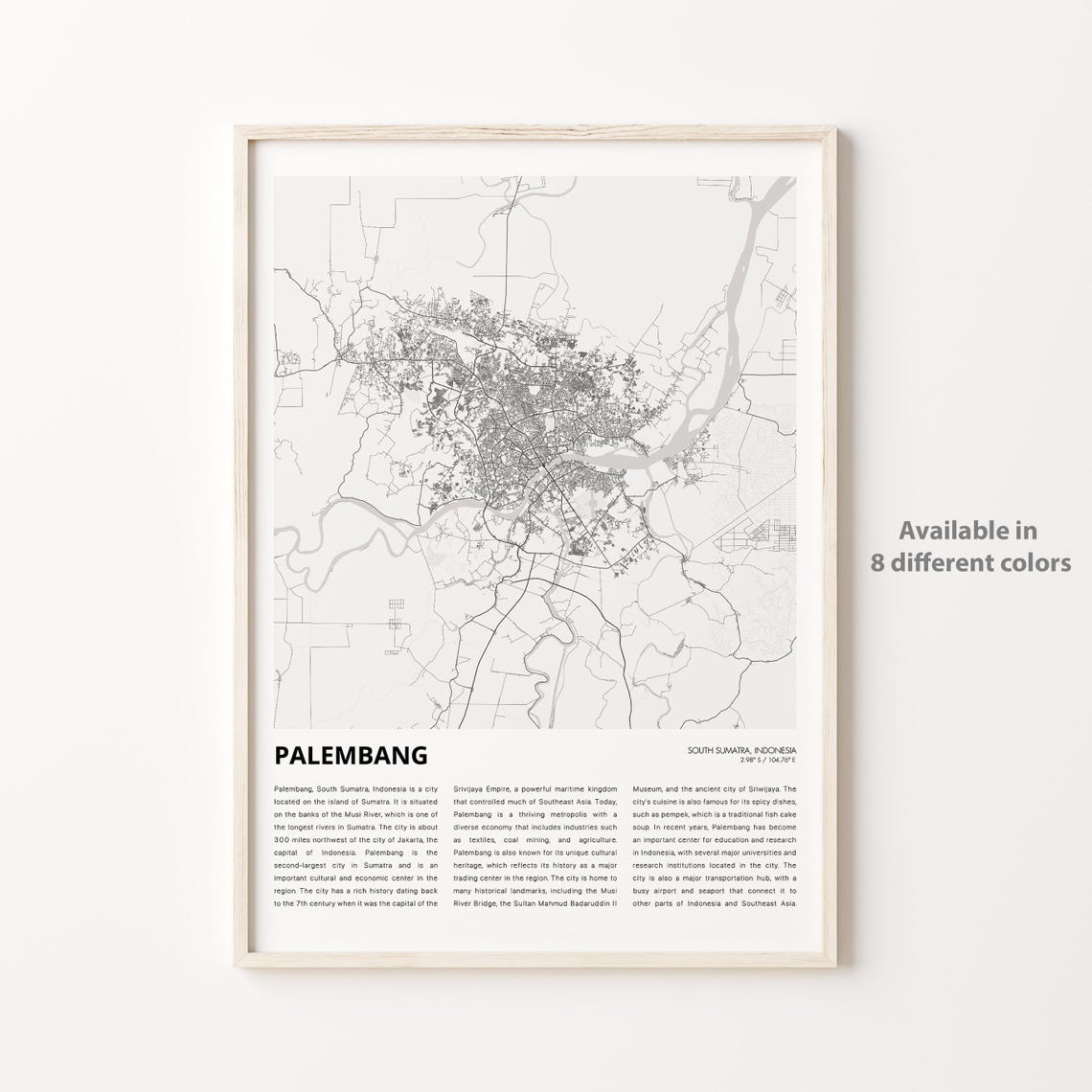 Palembang Indonesia City Map Minimalist South Sumatra Wall Poster