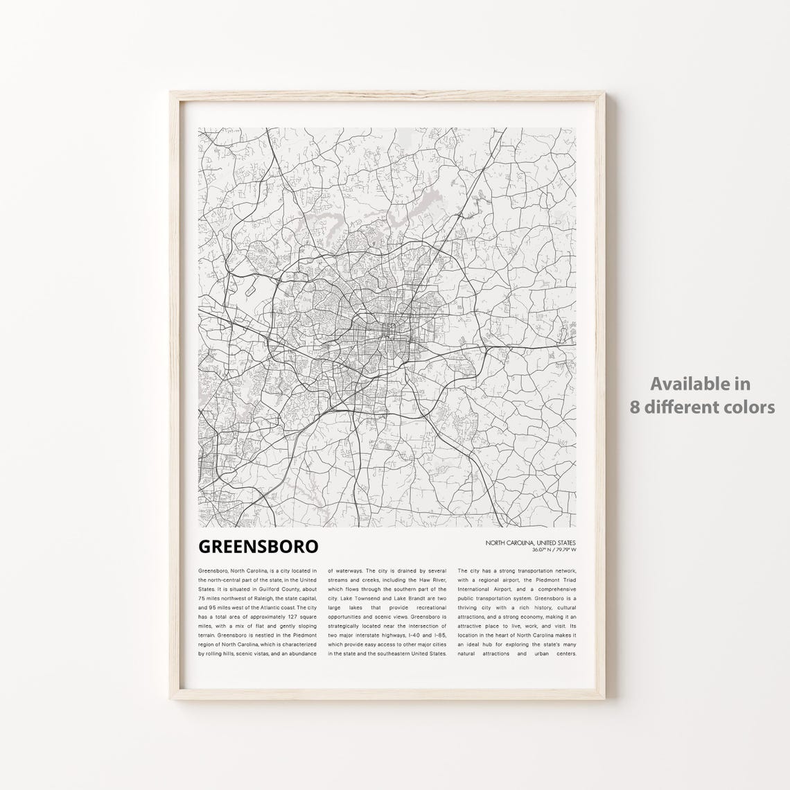 Greensboro Map Print Travel Wall Decor Art North Carolina Housewarming Gift