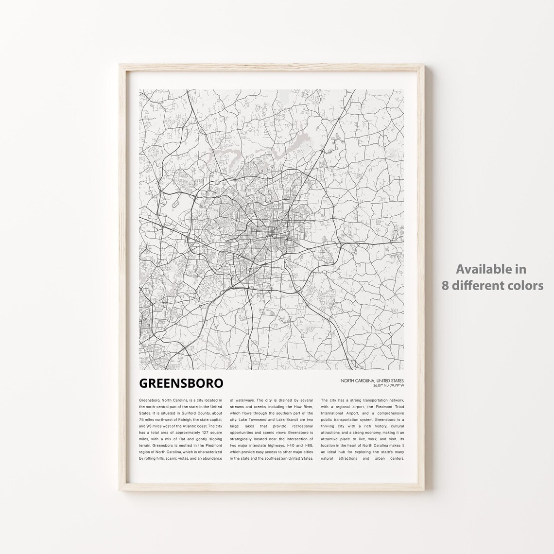 Greensboro North Carolina Minimalist City Street Map Wall Art