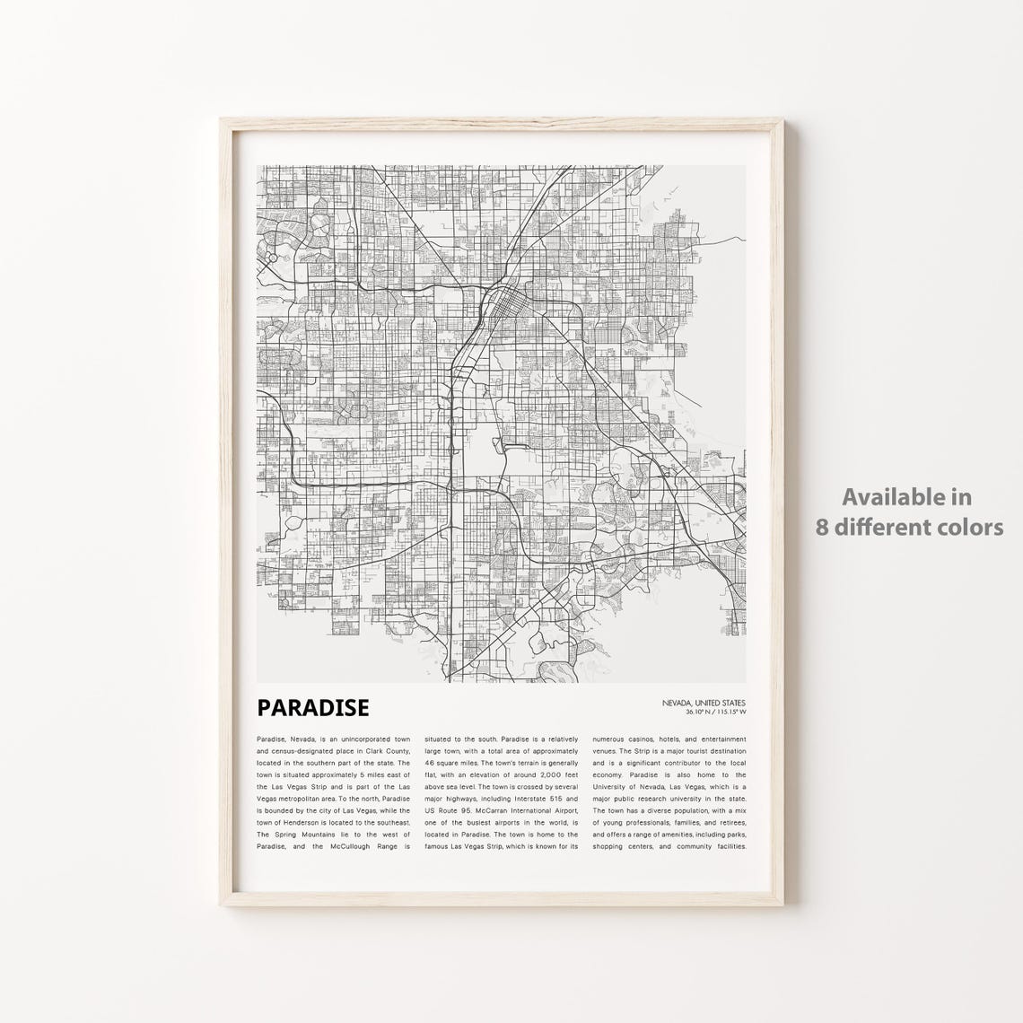 Paradise Nevada Minimalist City Map Travel Wall Decor Poster