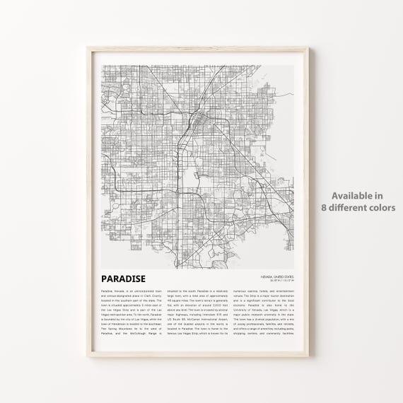 Paradise Nevada Minimalist City Map Travel Wall Decor Poster