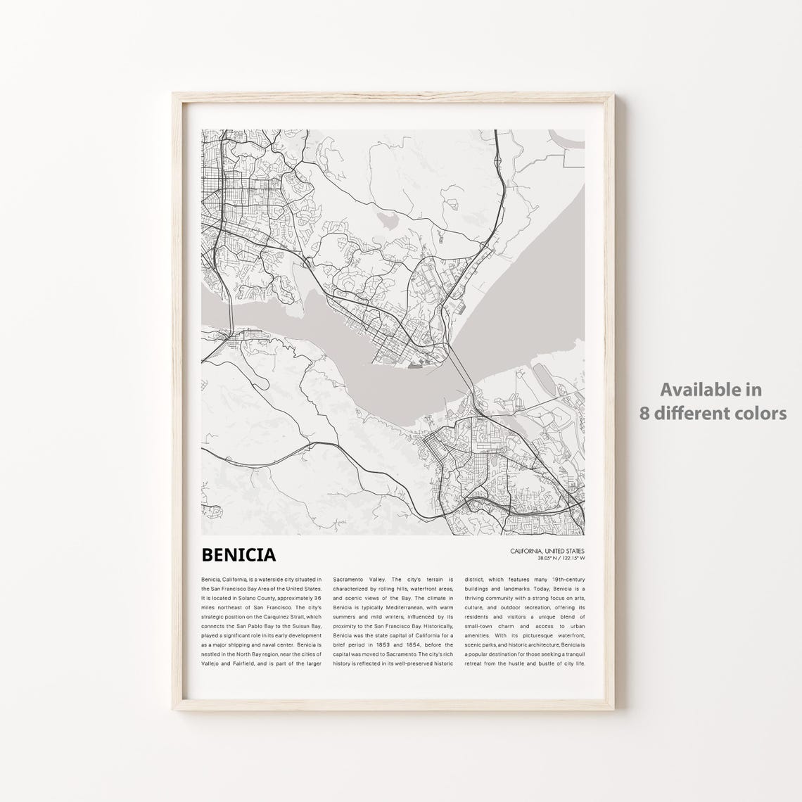Benicia Map Print Travel Wall Decor Art Housewarming Gift
