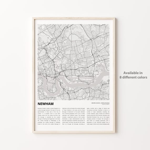 Newham Greater London Minimalist Monochrome City Map Travel Poster