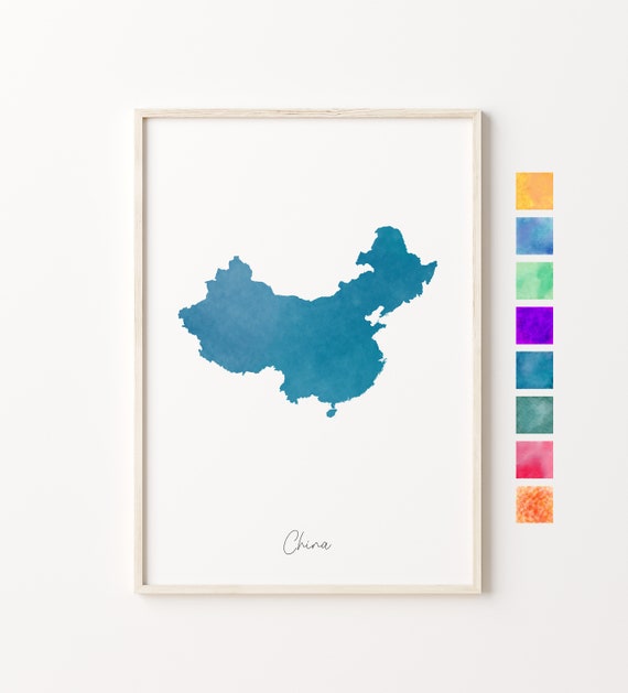 China Watercolor Map Pastel Print Minimal Art Wall Housewarming Gift Country