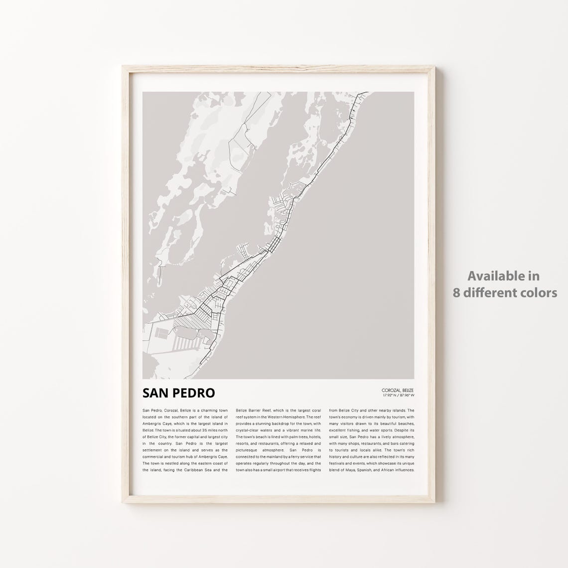 San Pedro Belize Minimalist City Street Map Travel Gift Poster