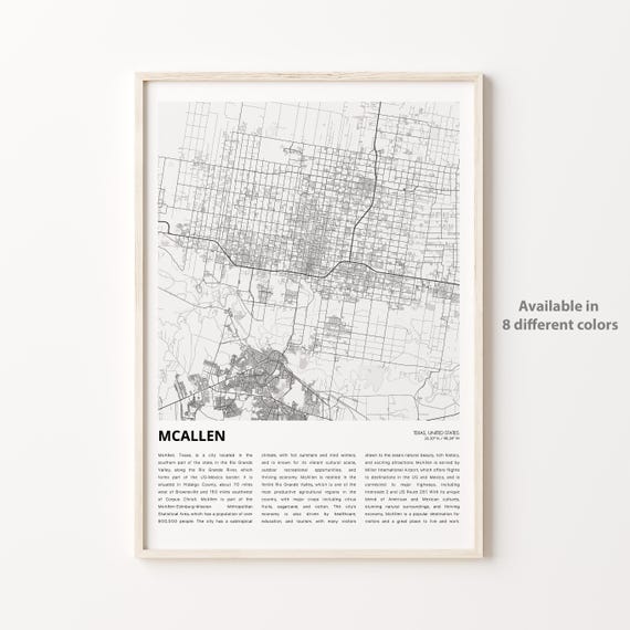 Mcallen Map Print Travel Wall Decor Art Texas Housewarming Gift