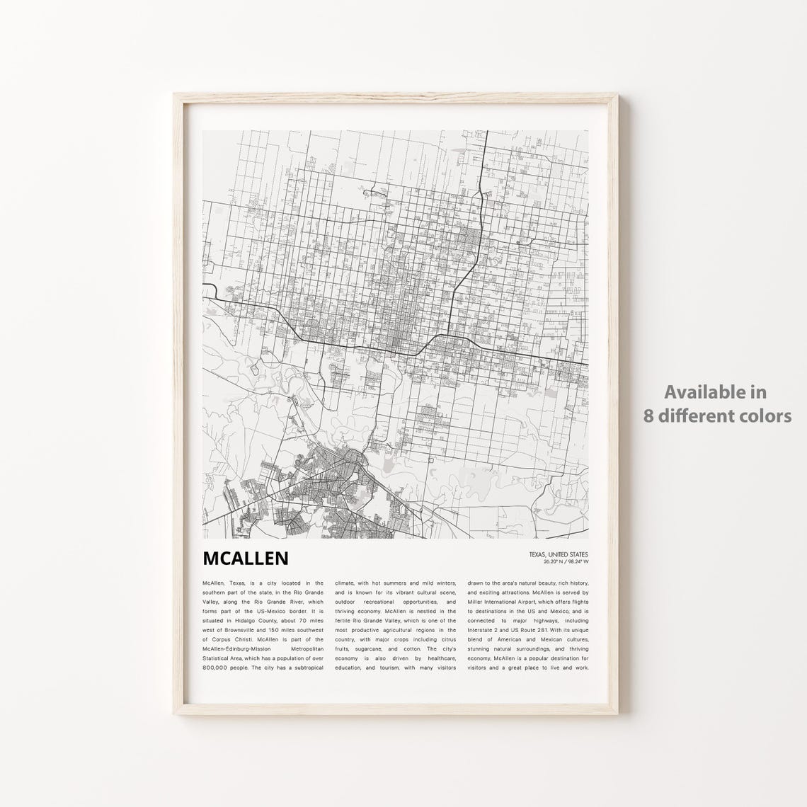 Mcallen Map Print Travel Wall Decor Art Texas Housewarming Gift