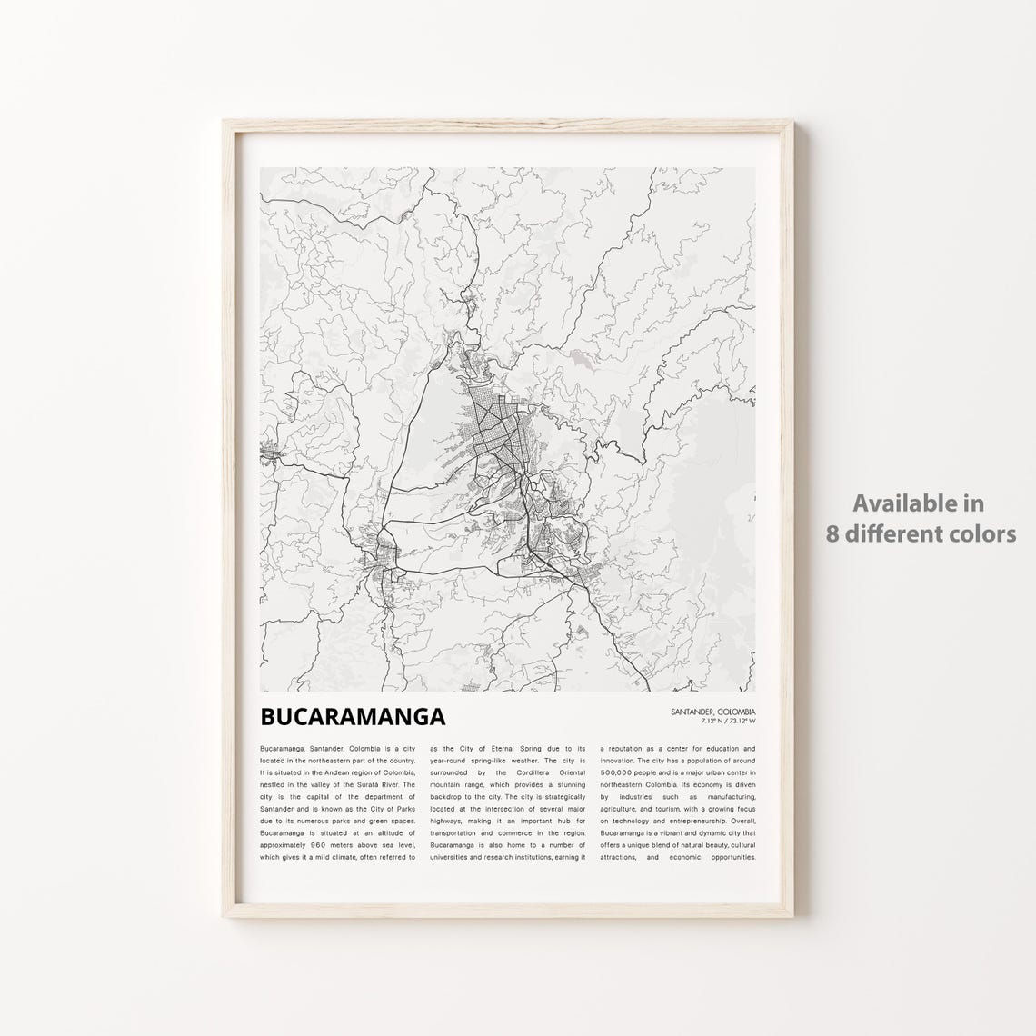 Bucaramanga Map Print Travel Wall Decor Art Santander Housewarming Gift
