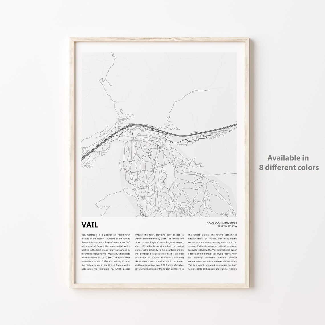 Vail Colorado Rocky Mountain Minimalist City Map Street Art Travel Poster