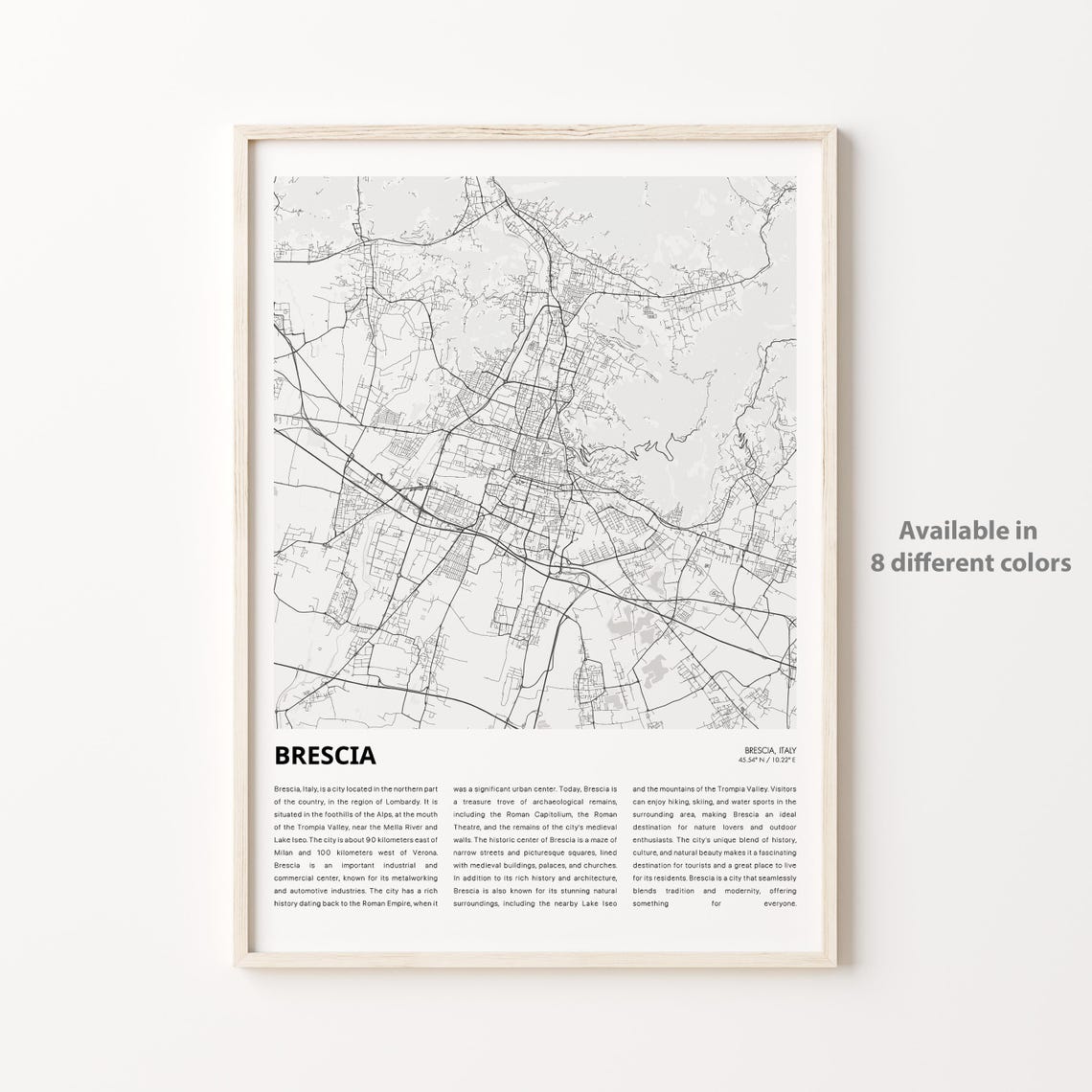 Brescia Map Print Travel Wall Decor Art Housewarming Gift