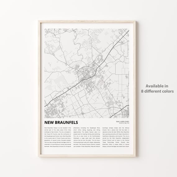 New Braunfels Texas Minimalist City Street Map Hill Country Travel Poster