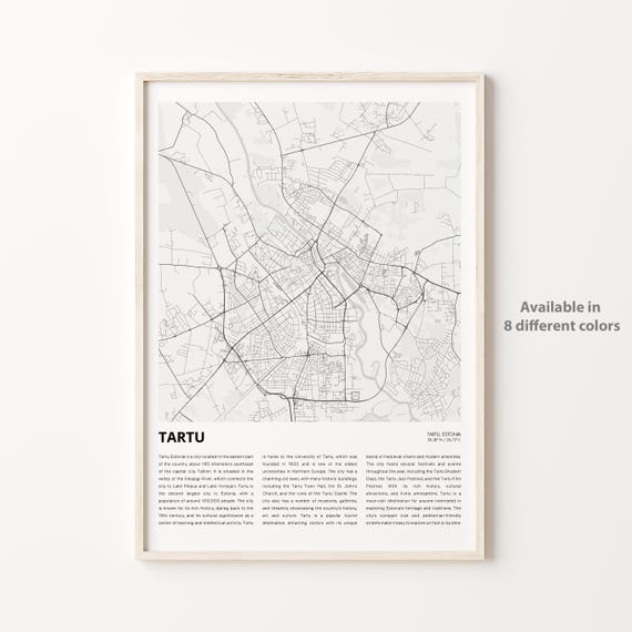 Tartu Estonia Minimalist City Map Black And White Baltic Poster