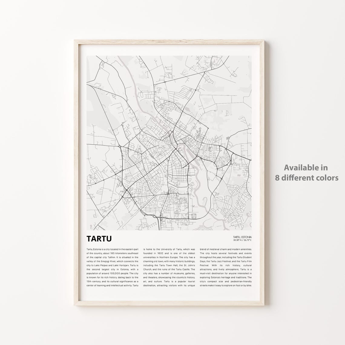 Tartu Estonia Minimalist City Map Black And White Baltic Poster