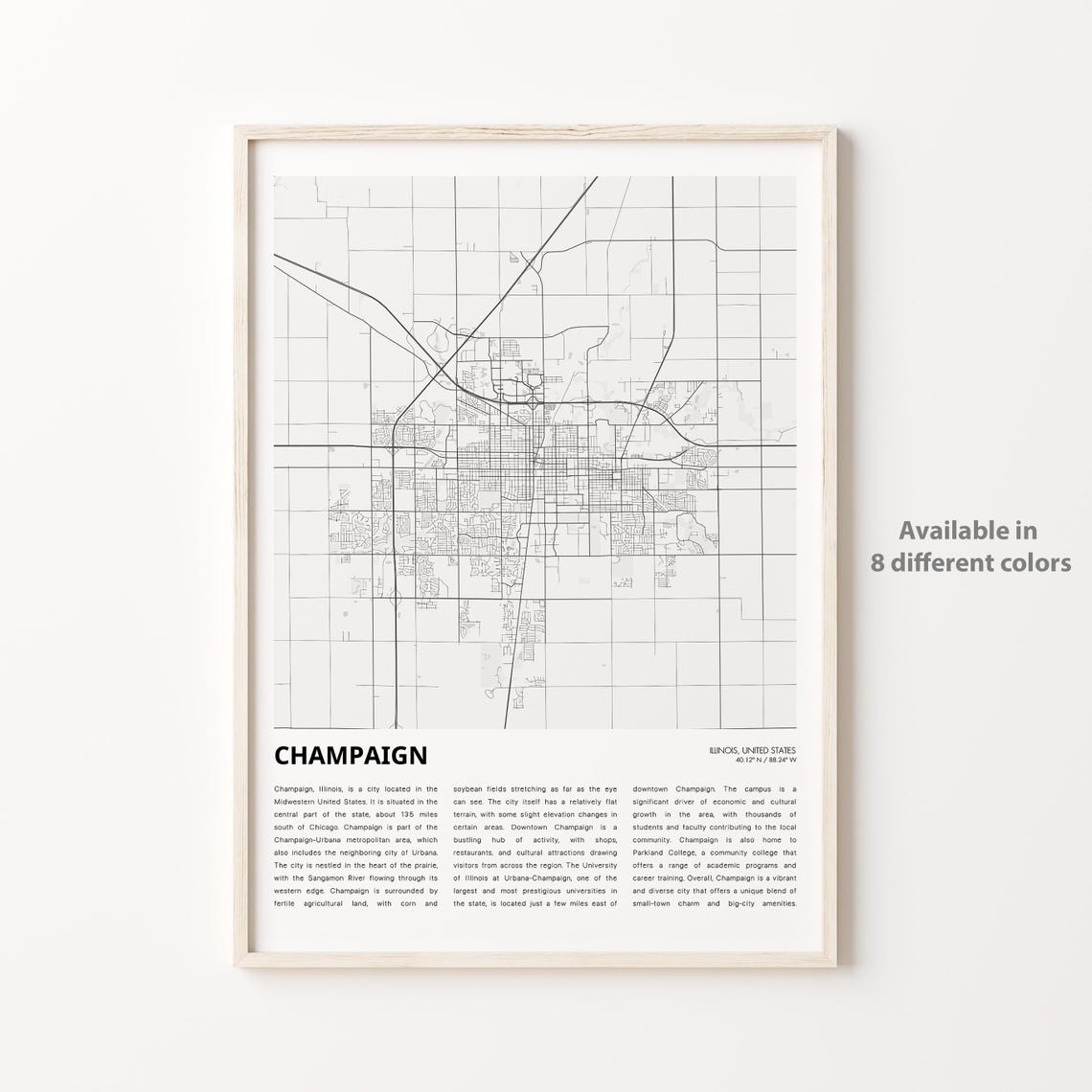 Champaign Illinois Minimal Map Poster University City Travel Art
