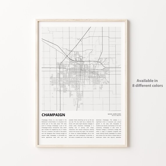 Champaign Illinois Minimal Map Poster University City Travel Art