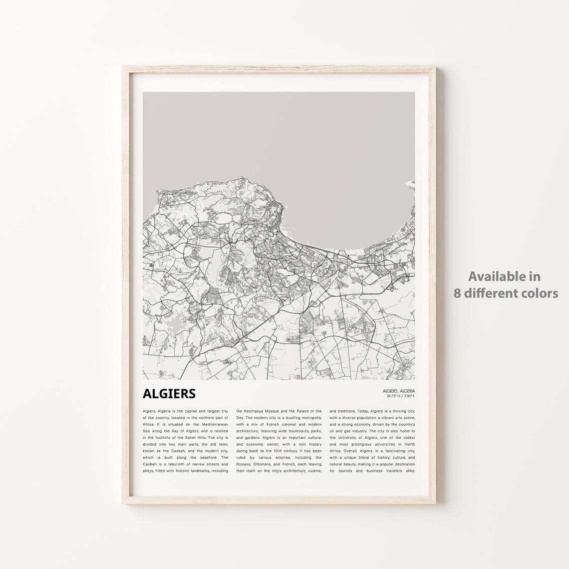 Algiers Map Print Travel Wall Decor Art Housewarming Gift Poster Minimal