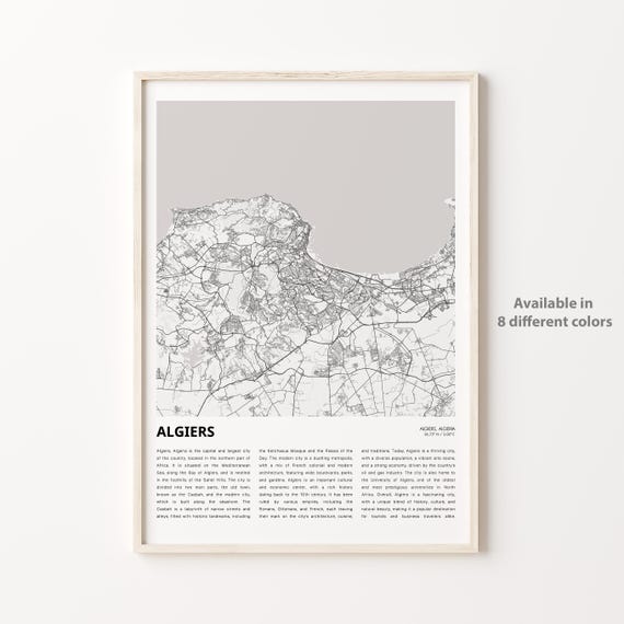 Algiers Map Print Travel Wall Decor Art Housewarming Gift Poster Minimal