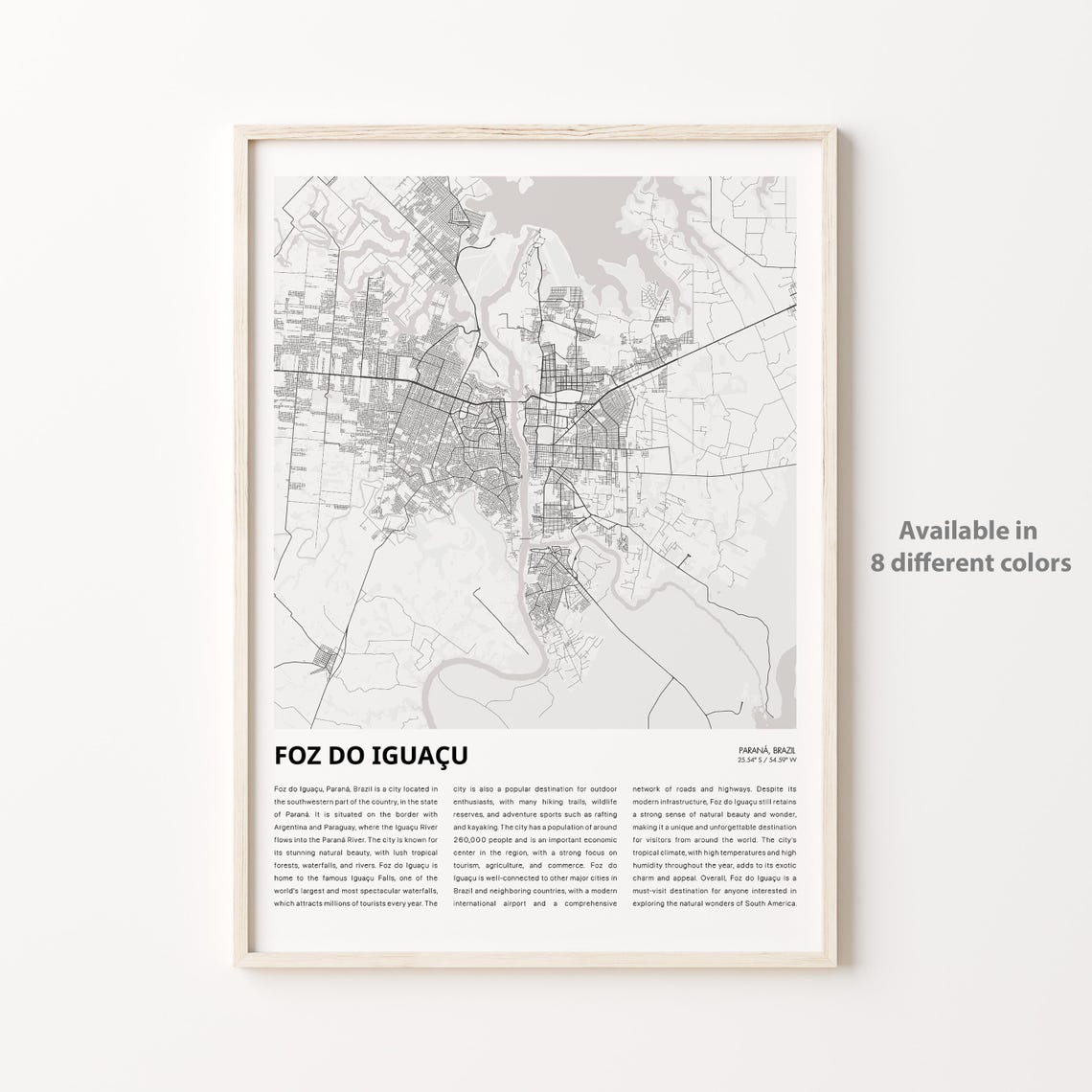 Foz Do Iguau Map Print Travel Wall Decor Art Paran Housewarming Gift