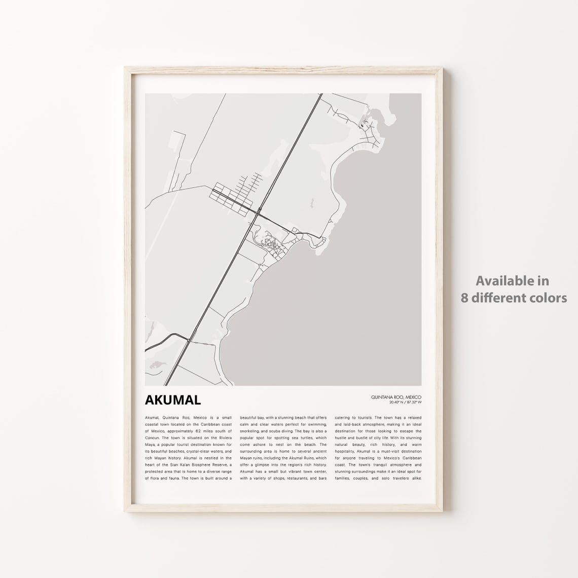 Akumal Map Print Travel Wall Decor Art Quintana Roo Housewarming Gift Poster