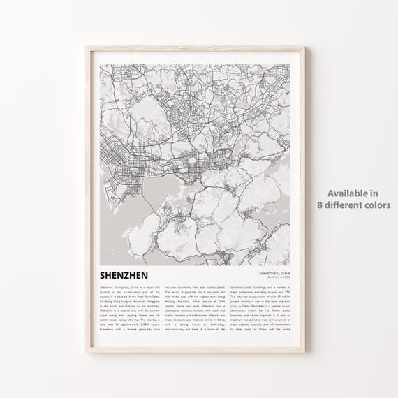Shenzhen Guangdong China Minimalist Black and White Map Wall Art