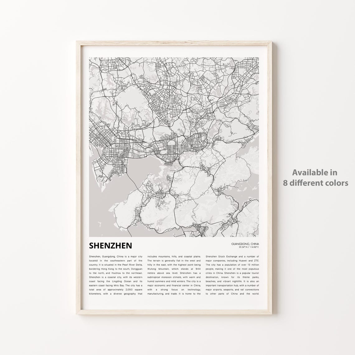 Shenzhen Guangdong China Minimalist Black and White Map Wall Art