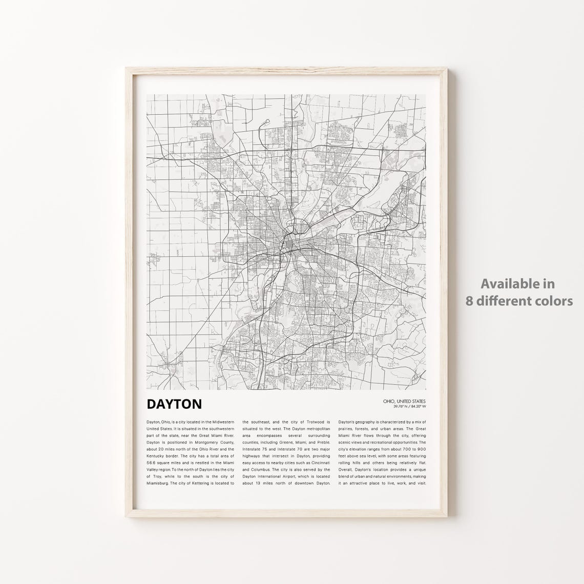 Dayton Map Print Travel Wall Decor Art Ohio Housewarming Gift