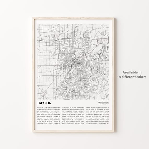 Dayton Map Print Travel Wall Decor Art Ohio Housewarming Gift