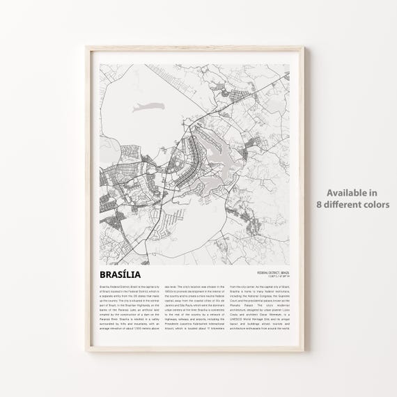 Braslia Map Print Travel Wall Decor Art Federal District Housewarming Gift