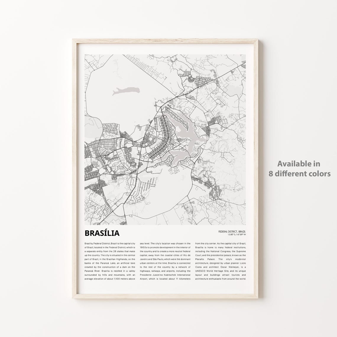Braslia Map Print Travel Wall Decor Art Federal District Housewarming Gift
