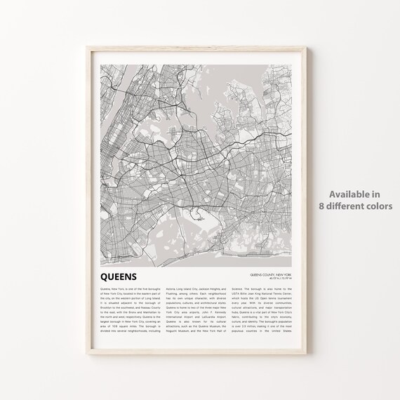 Queens New York City Borough Street Map Minimalist Travel Poster