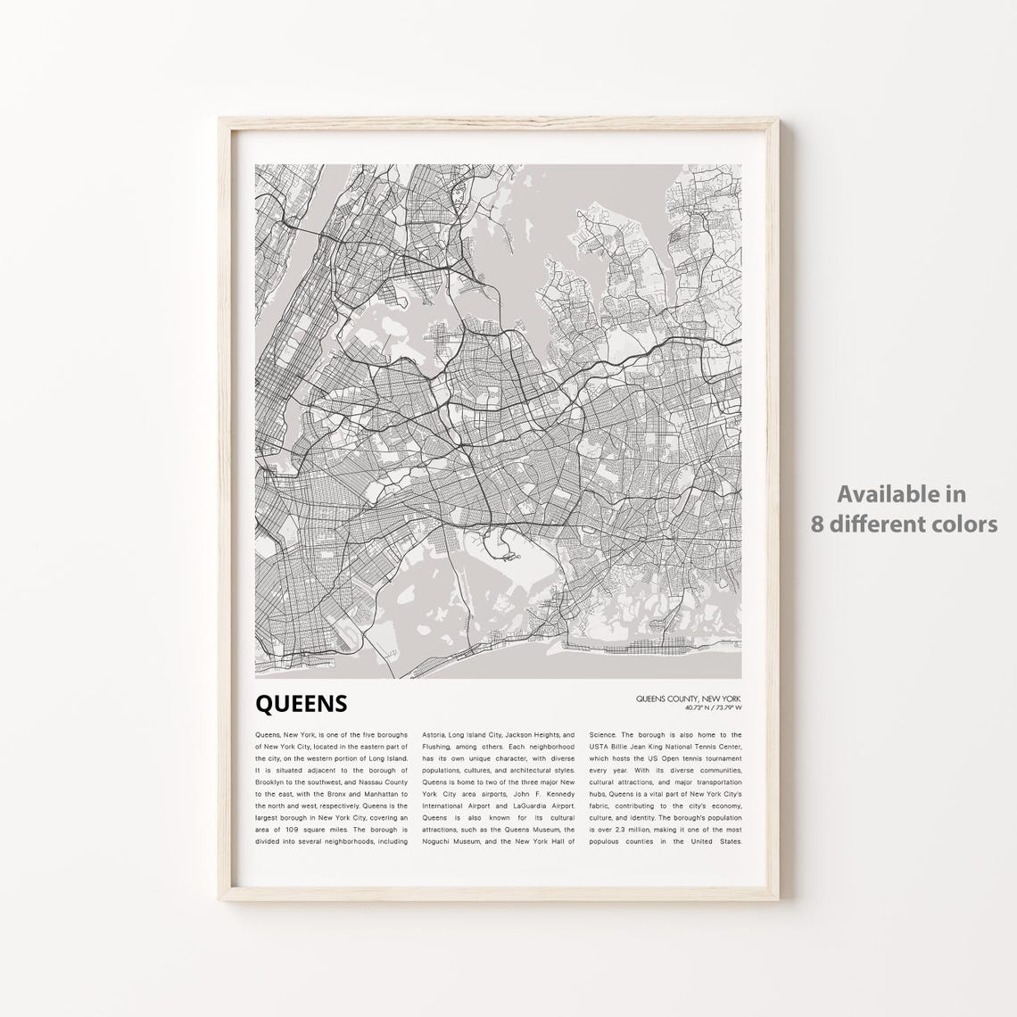 Queens New York City Borough Street Map Minimalist Travel Poster
