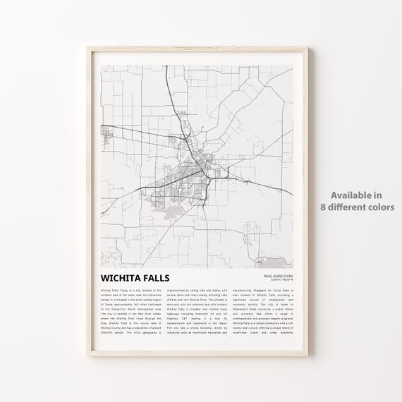 Wichita Falls Texas City Street Map Modern Wall Decor Art Poster