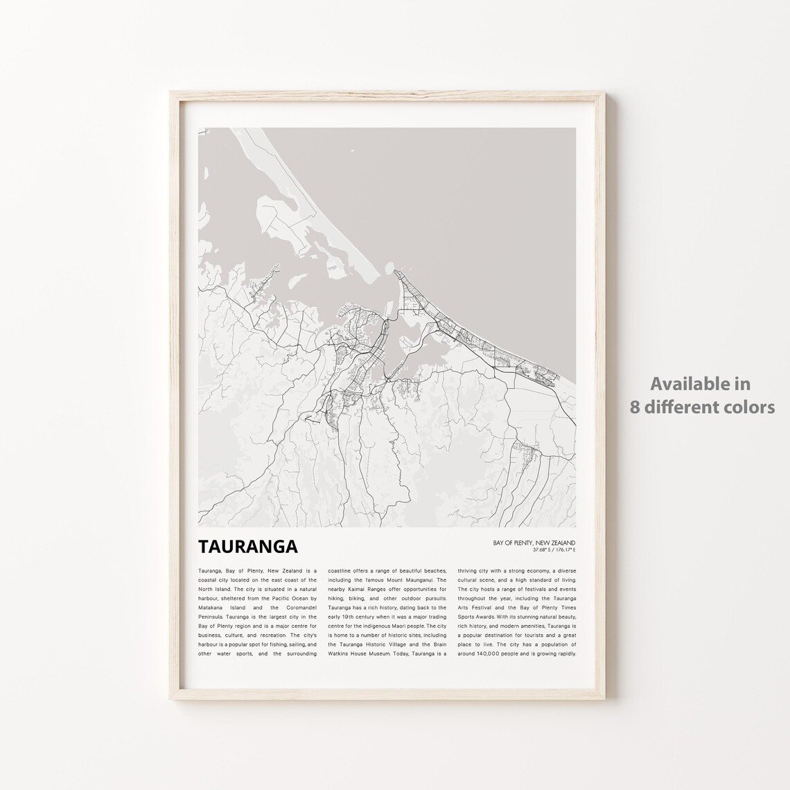 Tauranga Bay Of Plenty New Zealand Minimal City Map Street Poster