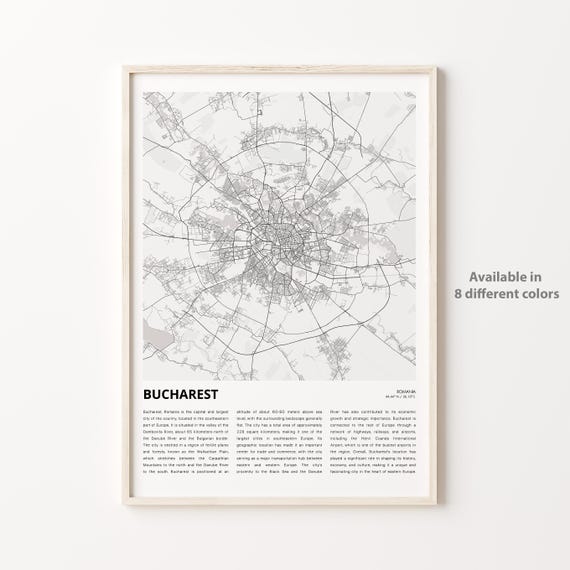 Bucharest Map Print Travel Wall Decor Art Housewarming Gift
