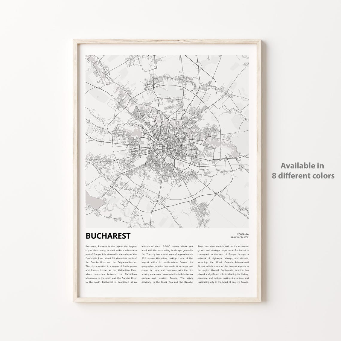 Bucharest Romania Minimalist City Map with Text Artwork Poster