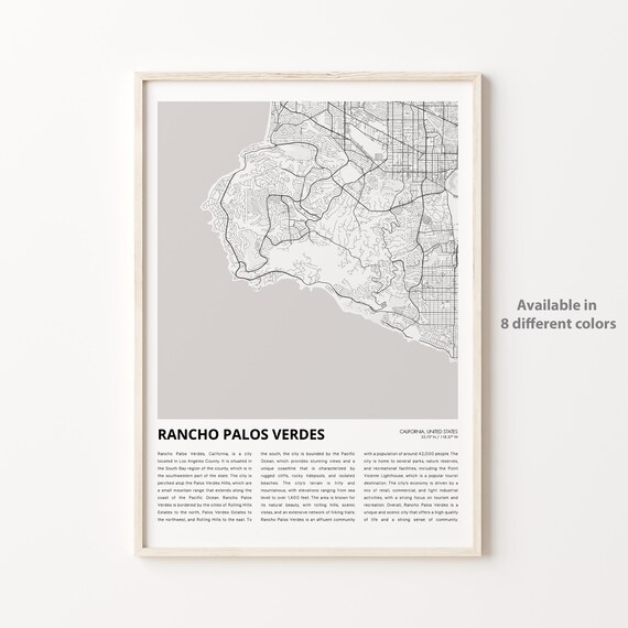 Rancho Palos Verdes California City Map With History Text Poster