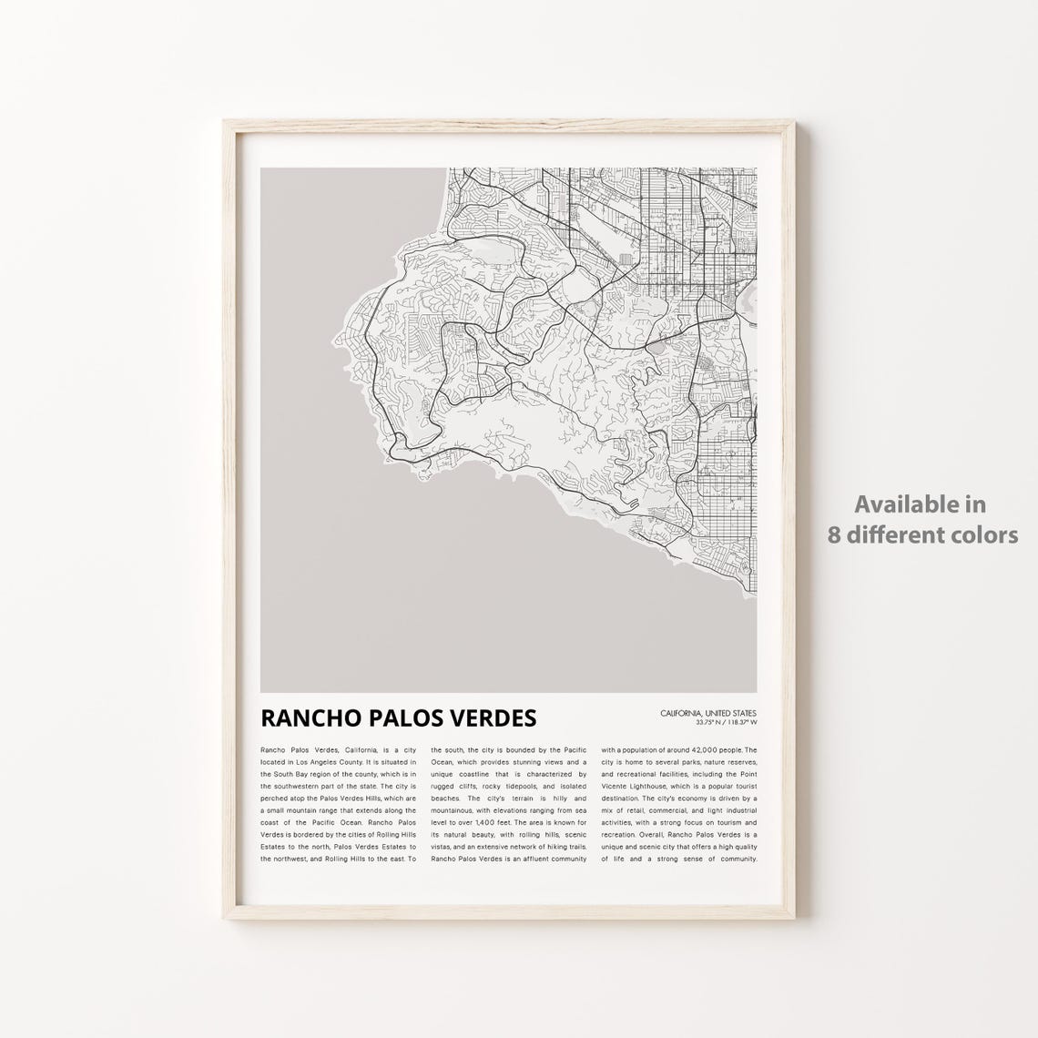 Rancho Palos Verdes California City Map With History Text Poster