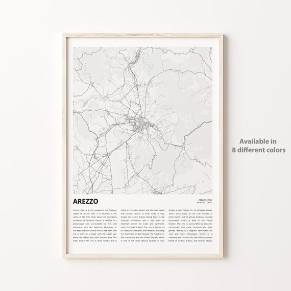 Arezzo Map Print Travel Wall Decor Art Housewarming Gift