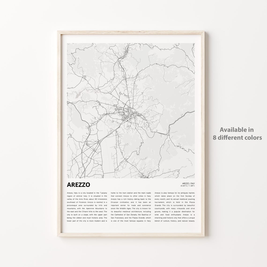 Arezzo Map Print Travel Wall Decor Art Housewarming Gift